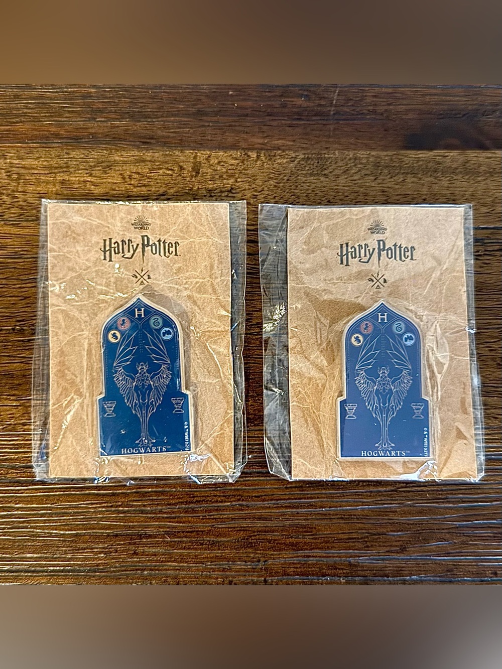 2X NEW Wizarding World Harry Potter Hogwarts Badge Enchanted Key NYC Store RARE